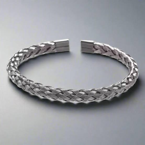 316 Stainless Steel Silver Braided Bangle