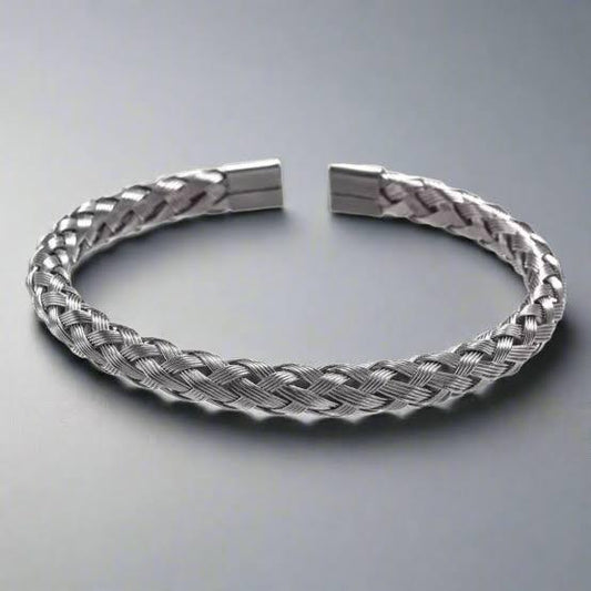 316 Stainless Steel Silver Braided Bangle